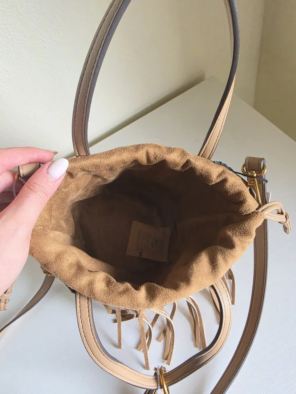 Steve Madden Latte Fringe Bucket Bag Crossbody NWT